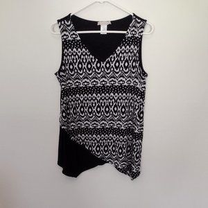 Dress Barn Black Asymmetrical Tank Top with geometric design
